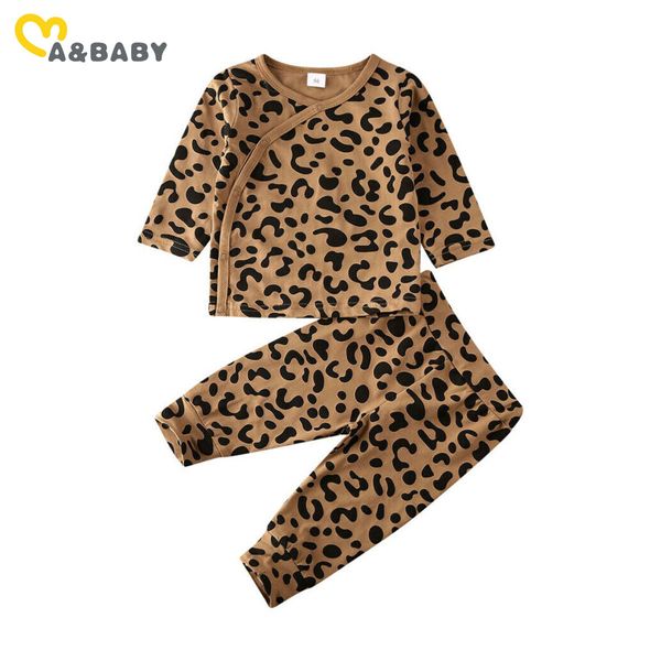 0-12M Neonato nato Baby Boy Girl Leopard Sleep Set manica lunga Button Sleepwear Robes Pigiama set 210515