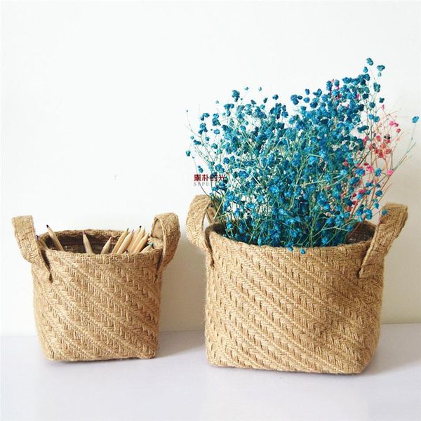 

storage baskets braided jute cloth flowerpot basket cotton linen blended deskbox kids toys sundries organizer laundry