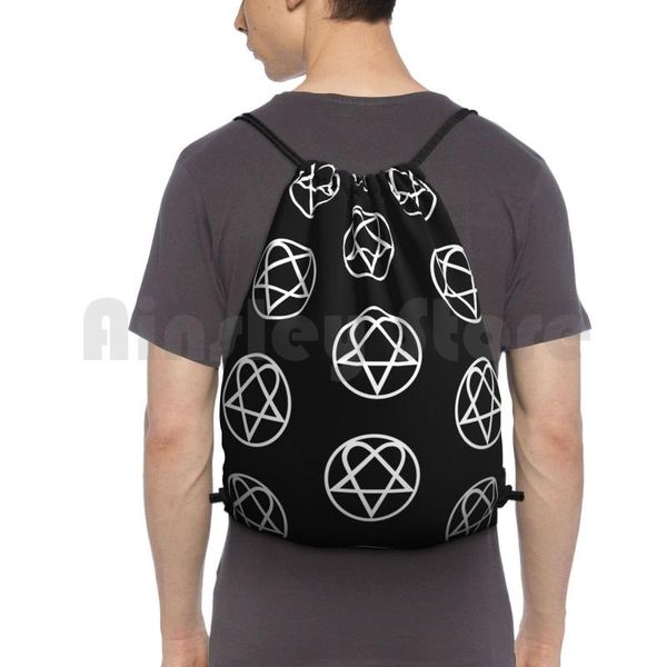 

heartagram backpack drawstring bags gym bag waterproof him symbol bam margera ville valo band rockband goth