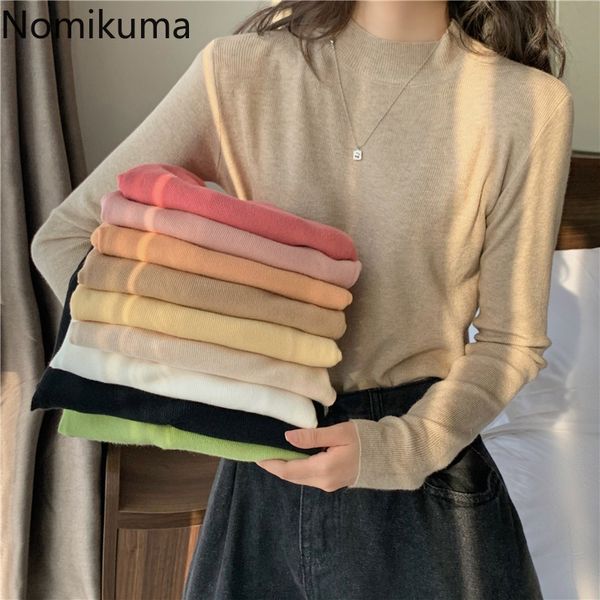

nomikuma solid color basic pullover jumpers casual long sleeve stretch sweater women arrival knitted sueter mujer 3e282 210514, White;black