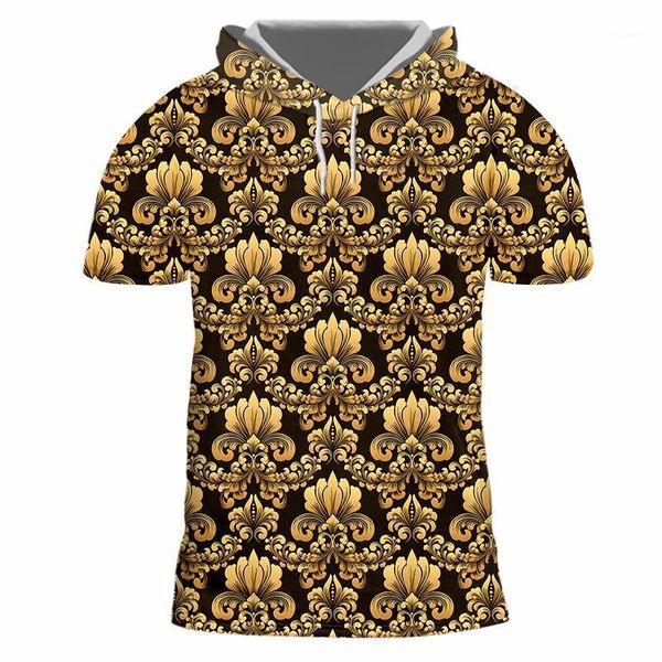 

men's t-shirts ifpd 3d print hooded eu size men royal golden pattern summer homme short sleeve luxury baroque clothing hip hop, White;black