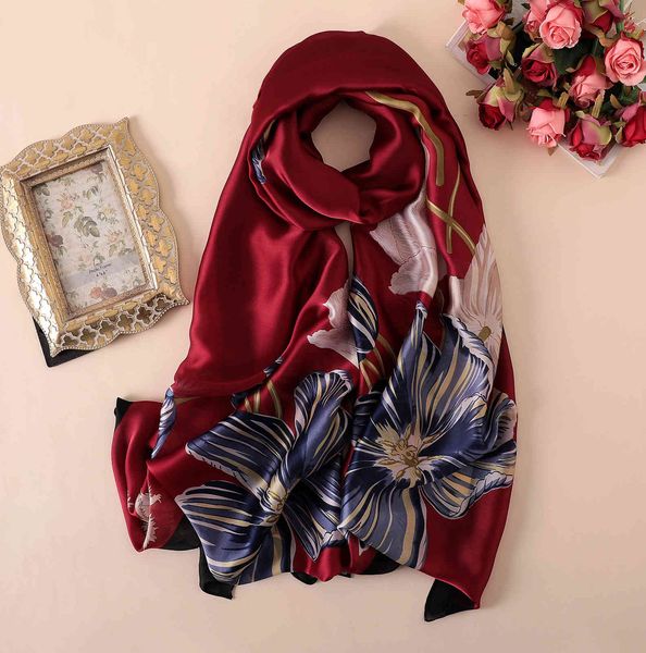 

silk big flower print thin beach towel summer versatile scarf women's air conditioning shawl sunshade, Blue;gray