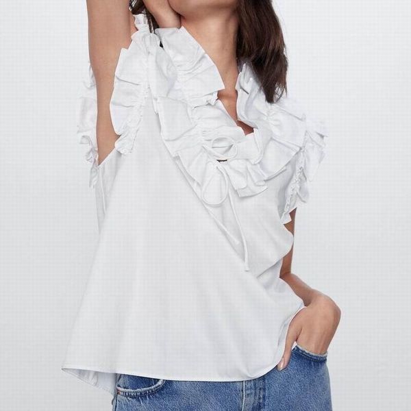 

women's blouses & shirts women ruffle shirt summer 2021 fashion casual blouse modern lady sleeveless white