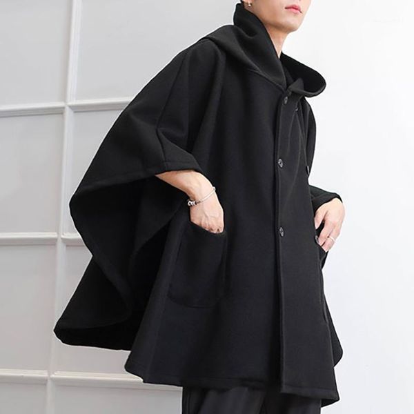 

men's trench coats mens solid color cloak incerun fashion winter loose hooded poncho outerwear double breasted capes s-5xl, Tan;black