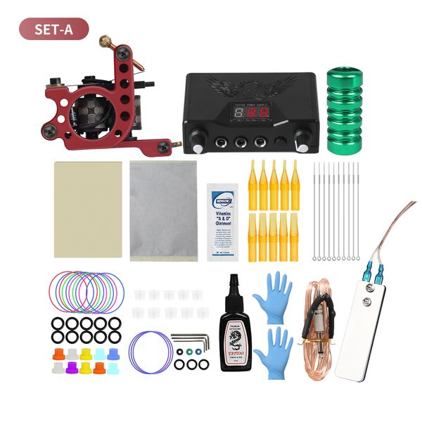 

complete tattoo kit coil tattoo set tattoo power supply needles inks grips machine kit for liner shaderscouts
