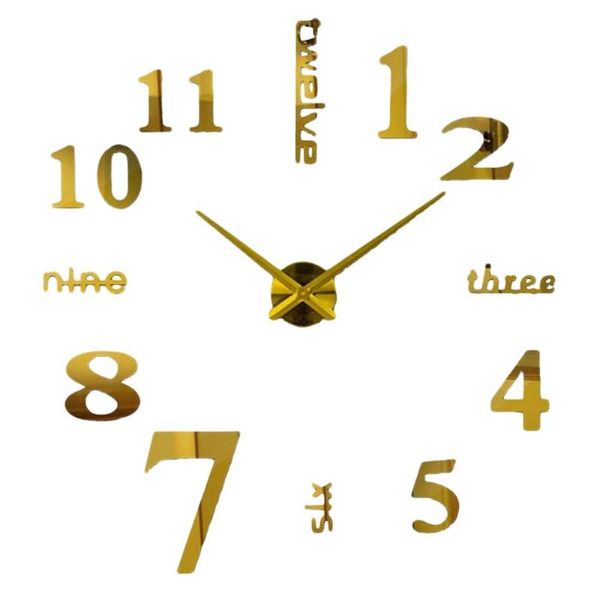 

wall clocks creative numbers clock acrylic mirror surface 3d three-dimensional dyi modern brief (gold