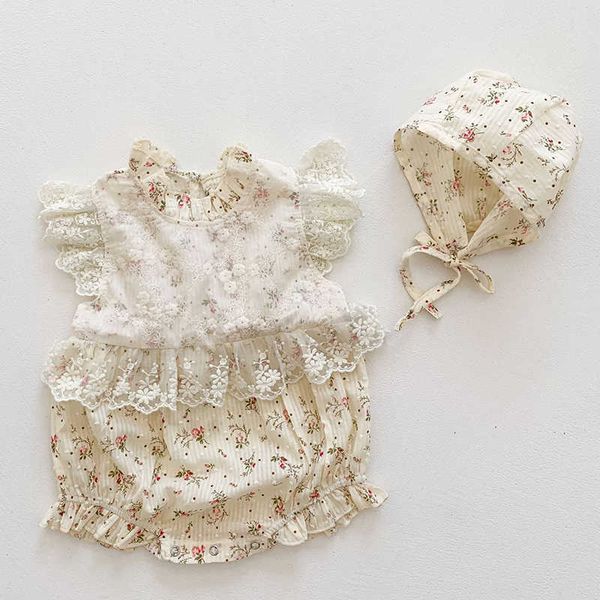 

baby girl short sleeve flower rompers + hat summer baby girl rompers baby kids girl newborn rompers clothes, Blue