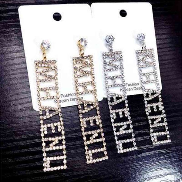

hollow earrings with diamond letters and light luxury earrings n2mx, Golden