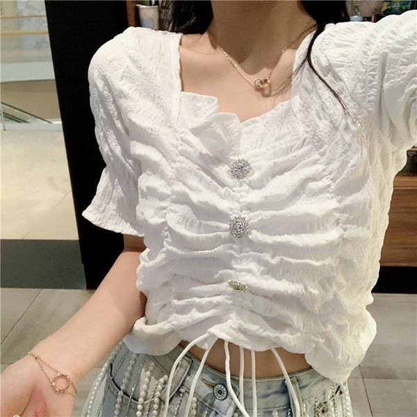 

women's blouses & shirts lace summer female chic blouse 2021 hollow princess white short sleeve v-neck design loose woman clothes