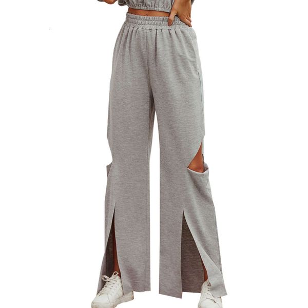 

women's high waist leisure hole ins wind sports loose micro elastic wide leg pants, Black;white
