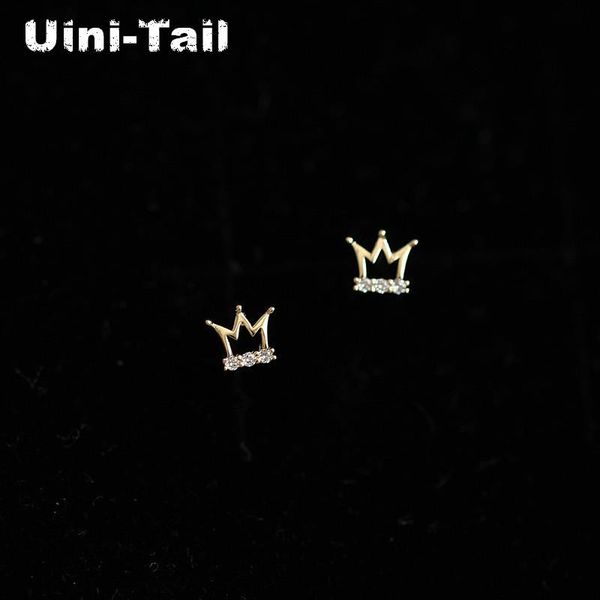 

uini-tail 2021 listing 925 sterling silver cute delicate gold small crown micro-set earrings fashion sweet and niche design stud, Golden;silver