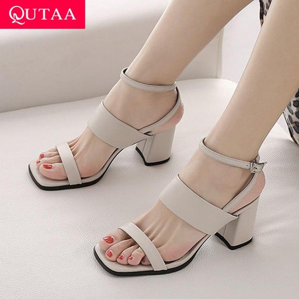 

women sandal square high heel open-toed buckle cow leather hollow slingback ladies pumps summer size34-39 sandals, Black