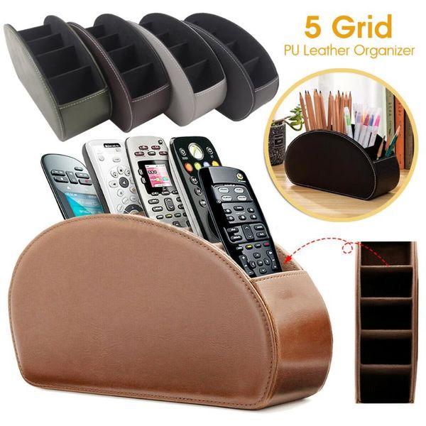 

car organizer 5 grid pu leather deskstorage box remote control phone and tv holder desk interior
