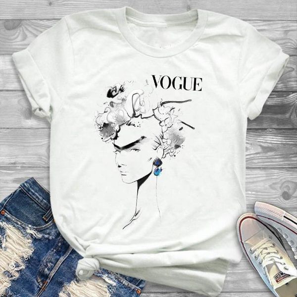

vogue girl printed women t shirt short sleeve loose clothes graphic, White