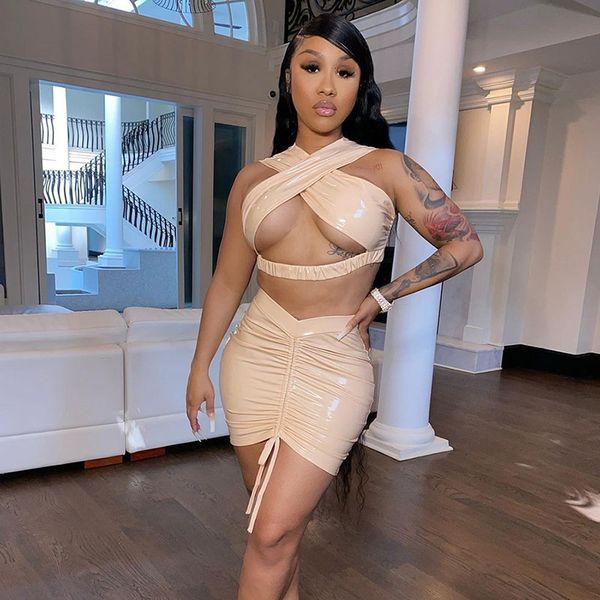 

womens 2 piece dress 2021 spring summer new halter backless hollow out dresses fashion women clothing, White