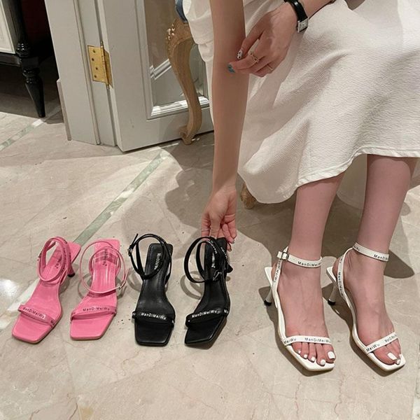 

sandals 2021 summer fashion brand design women sandal shoes thin high heel ladies pumps narrow band female gladiator, Black