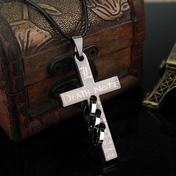 

anime death note black metal necklace cross logo pendant cosplay accessories jewelry can drop- direct manufacture necklaces, Silver