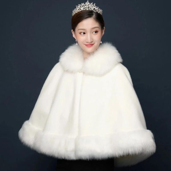 

wraps & jackets white winter shawl bridal jacket warm loose wedding coat for woman formal elegant fur edge cocktail wrap 2021