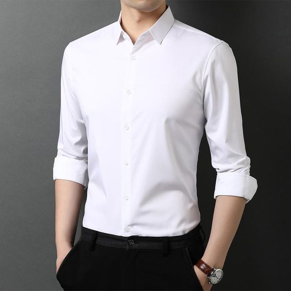 

men's casual shirts 2021 spring and autumn lapel shirt fashion men pure color business long-sleeved jke1432, White;black