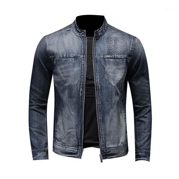 

men's jackets men fashion casual biker denim embroidery stand collar motorcycle outwear for male spring autumn, Black;brown