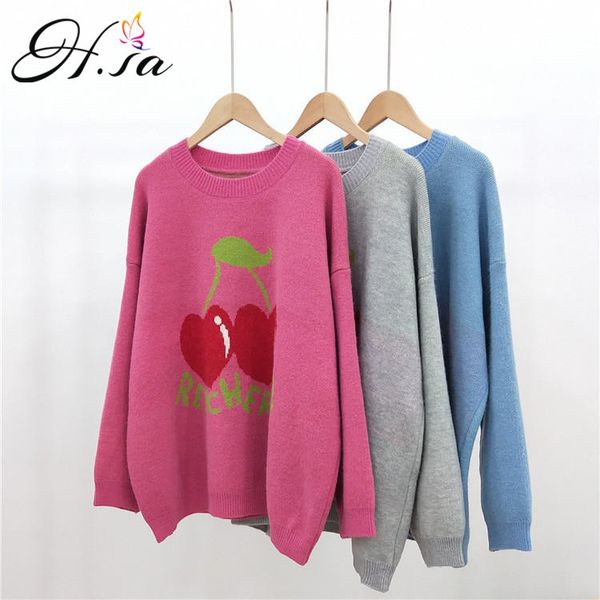 H.SA Frau Pullover Winter Obst Strickwaren Lose Stil Übergroßen Chic Pull Femme Weihnachten Pullover ropa mujer invierno 210417