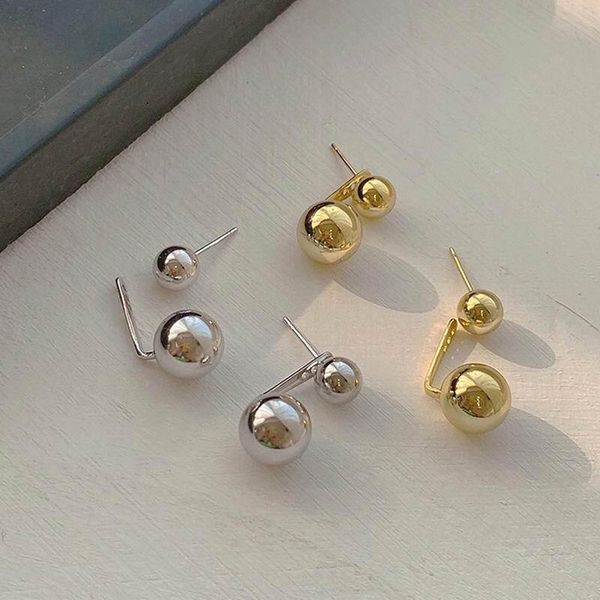 

stud fashion front and back metallic balls earrings personality simple gold/silver/color jewelry for women, Golden;silver