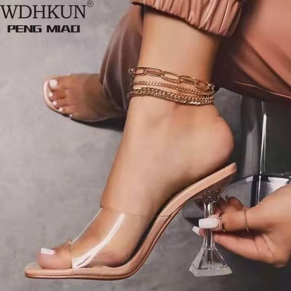 

dress shoes fashion summer sandals pvc crystal open toed high heels women transparent heel slippers pumps .5cm big size 41 42, Black