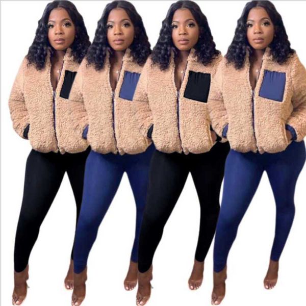 

casual dresses winter est women two piece sets keep warm female's stand collar zipper pockets berber fleece skinny pants outfits gcz1, Black;gray