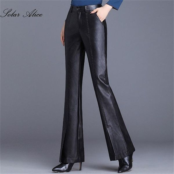 

women's pu micro flared pants faux leather high waist slim slimming fishtail & capris, Black;white