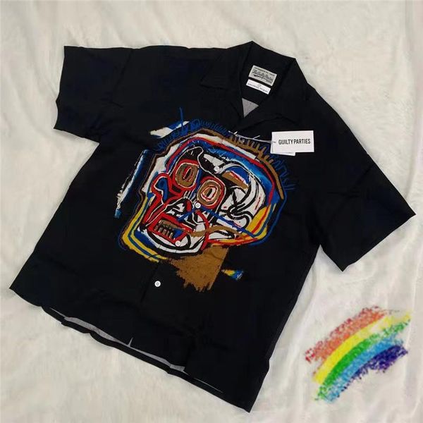 

men's casual shirts black wacko maria shirt men women 1:1 hawaii tees, White;black