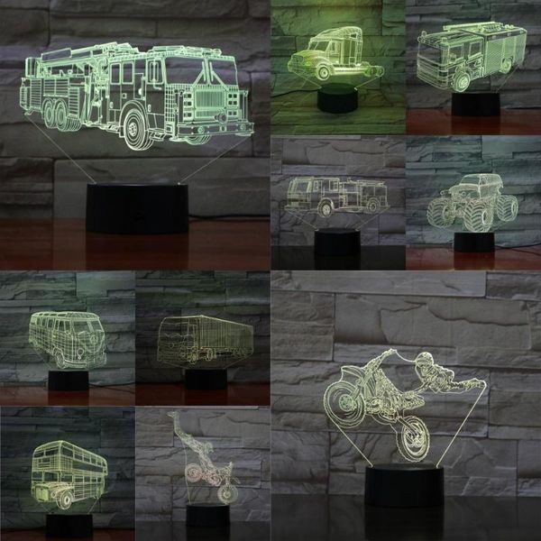 

night lights 3d car model lamp touch remote usb light fire truck bus motorcycle boy gift bedroom desk decor atmosphere lighting lampara