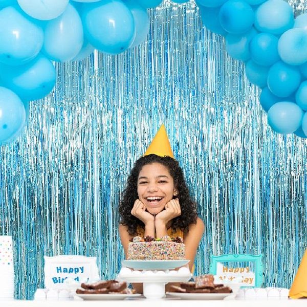

party decoration 2m/lot metallic foil rain curtains tinsel drape diy birthday wedding backdrop kids sing backage props