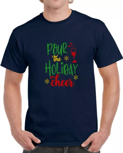 

pour the holiday cheer christmas t-shirt yuletide spirits tee fun gift t shirt, White;black