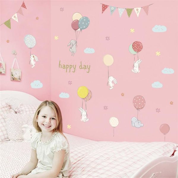 

wall stickers cute playing balloon kids girls room decoration animal mural art diy pvc safari decal home decor