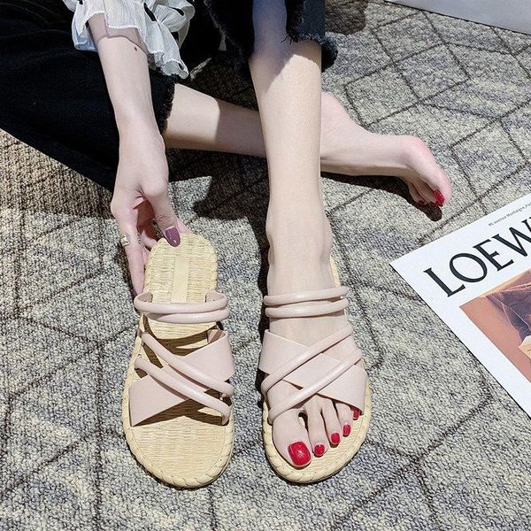 

slippers 2021 women's shoes summer sandals fairy girl student flat, Black
