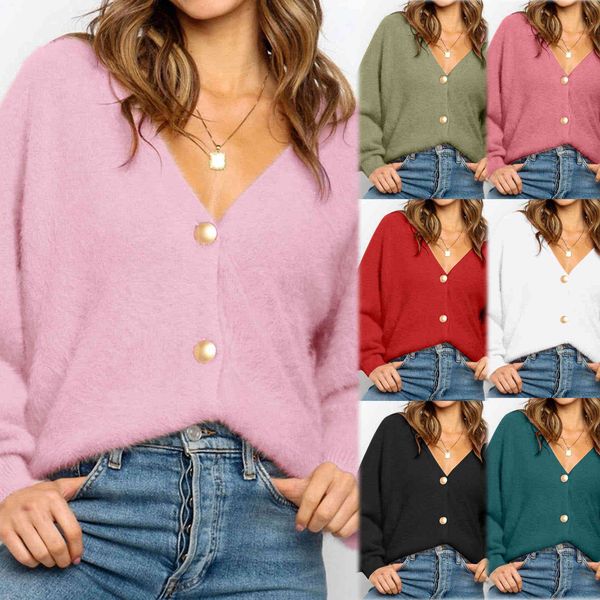 

women's knits & tees tees spring fall button cardigans sweater for woman long sleeve with low-necked femme pull jumper, White