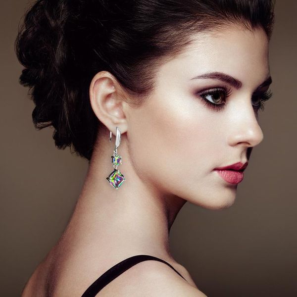 

dangle & chandelier multicolor cubic zirconia women drop earrings graceful accessories for evening party female christmas gift luxury jewelr, Silver