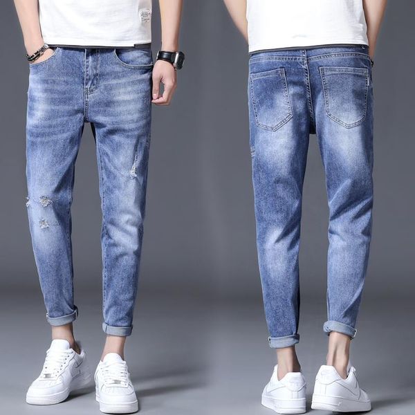 

men's jeans summer casual waist repair wear, Blue