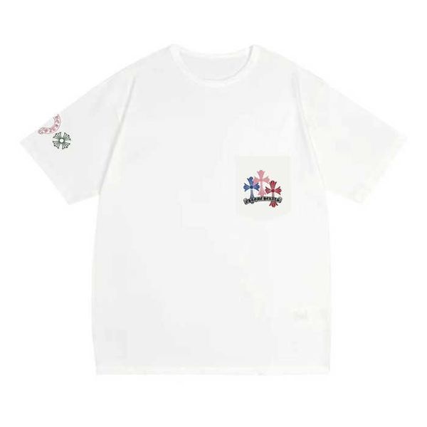 

fashion outlet 21ss chrome fengchao brand ch cro back color phantom cross horseshoe print round neck short sleeve t-shirt for men and women, White;black