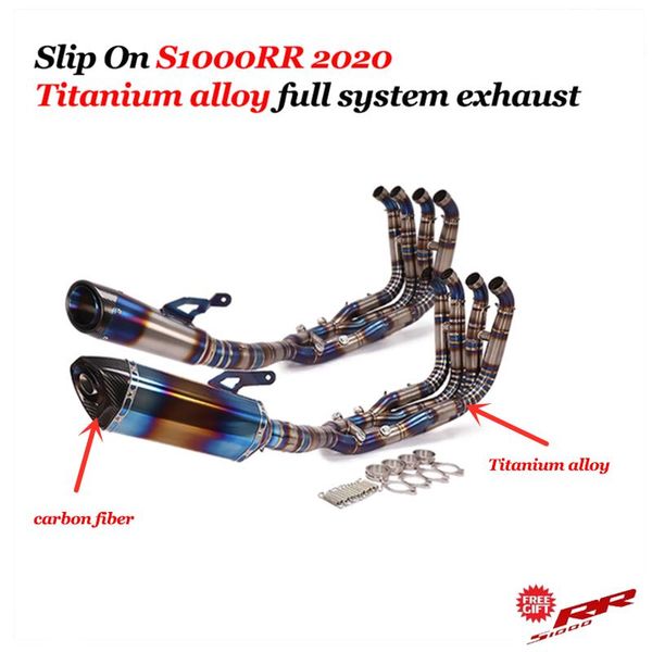 

motorcycle exhaust system full escape titanium alloy front mid link pipe carbon fiber muffler slip on for s1000rr 2021
