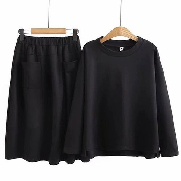 

plus size tracksuits xl-4xl women's spring autumn 2pieces sets long sleeved hoodie + elastic waist knee lenght skirts suits