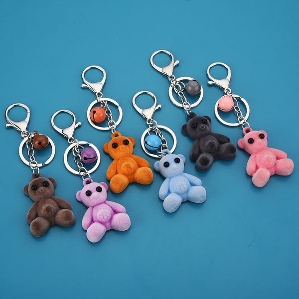 

2021 fashion keychain cute flocking bear women's creative hair ball chain bag car lock key ring pendant, Slivery;golden