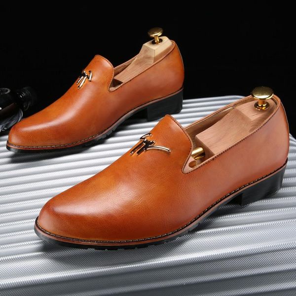 

dress shoes leather men's moccasins formal men genuine fashion casual high heel for summer wedding mens loafers, Black