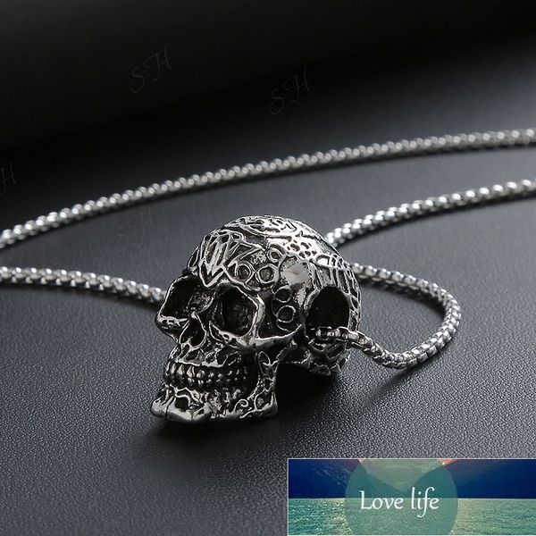 

vintage hip-hop punk stainless steel skull necklaces for women men rock cool domineering skeleton pendant necklace boho jewelry factory pric, Silver
