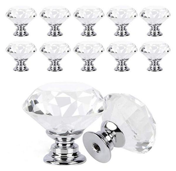 Transparente 30mm delicado Crystal Christal Botões de vidro puxa 30mm Diamond Shaw Design Handles Gaveta Knobs Cozinha Mobiliário de Mobiliário Gabinete