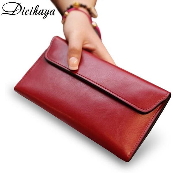 

wallets dicihaya leather women fashion clutch wallet female purse bag portomonee clamp for phone long lady handy card holder, Red;black
