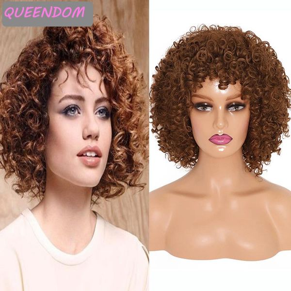 

synthetic wigs brown afro kinky curly wig short hair for black women natural heat resistant cosplay with bangs