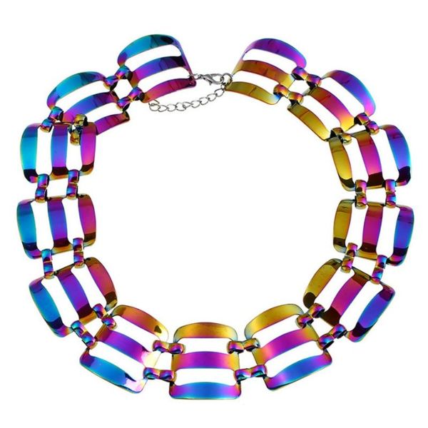

chokers punk style rainbow metallic chunky links short fashion necklace, Golden;silver