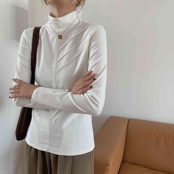 

double fleece sweater women autumn winter half-high neck long sleeve warm bottoming solid slim pullovers female jumper 210416, White;black