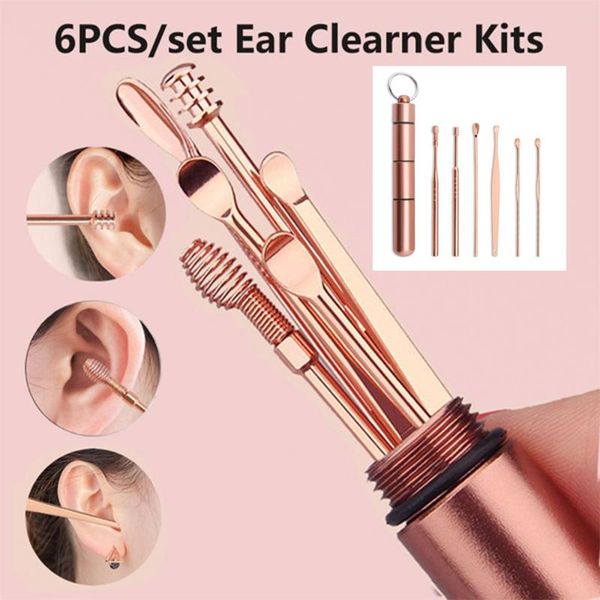 

nail art kits 6pcs/set ear wax pickers stainless steel earpick remover curette pick cleaner spoon care clean tool
